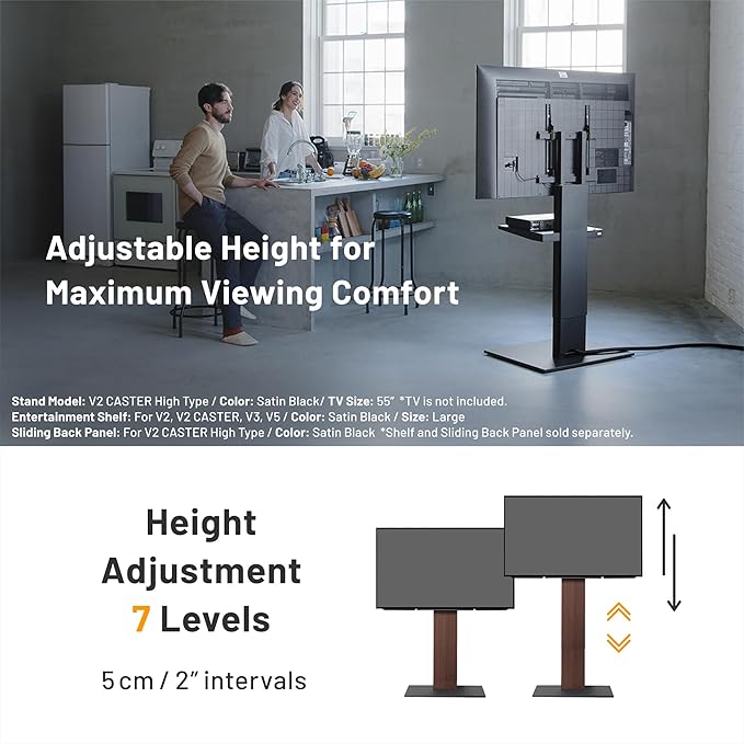 WALL V2 Caster High Type | Minimalist Rolling TV Stand for 32–60 Inch | Walnut | Portable, Space Saving, Height Adjustable, No Drill | for Living Room and Bedroom | Japanese Design & Engineering