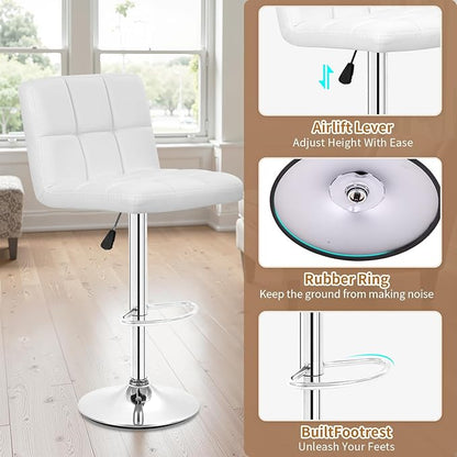 BestOffice Bar Stools Set of 2, Adjustable PU Leather Swivel Barstools, Modern Counter Stools with Back and Footrest, Counter Height Barstools for Bar, Kitchen and Dining Room