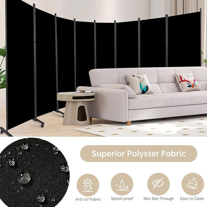 Room Divider 8 Panel Room Dividers/Wheels, Room Divider Panel for Office Room Partitions and Dividers, Portable Partition Wall Divider for Room Separation, Fabric Folding Room Dividers and Screens