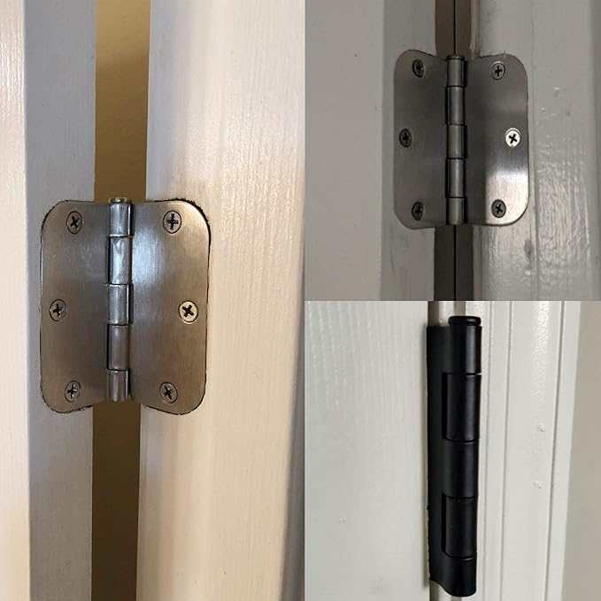 12 Pack Brushed Nickl Door Hinges 3.5 Inch x3-1/2 5/8 Radius Round Interior Hinge 3 ½" Satin Silver Heavy Duty Steel Iron Hardware for Bifold Standard Doors Home House Decor Accessories Kits
