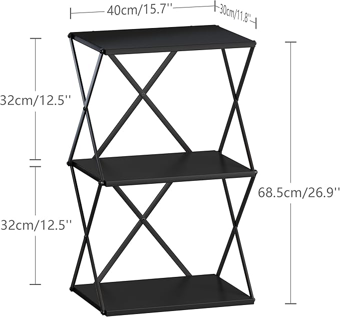3-Tier End Table Set of 2 Small Side Table Tall Bedside Night Stand with Storage Sofa Side desks for Living Room Bedroom Office Bathroom Small Space, Black ET-03BK-2