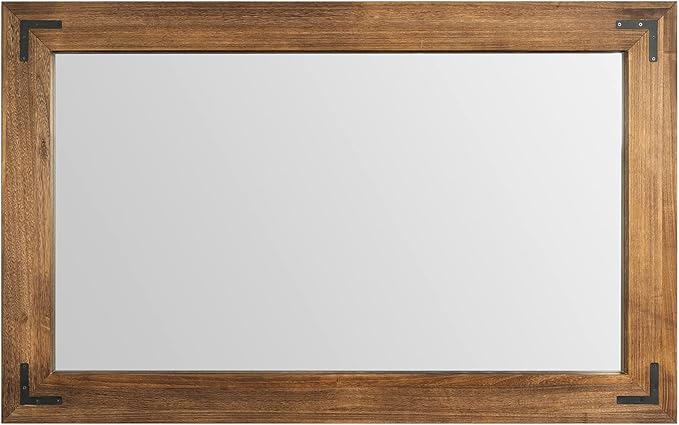 YOSHOOT Rustic Wooden Framed Wall Mirror, Natural Wood Bathroom Vanity Mirror for Farmhouse Decor, Vertical or Horizontal Hanging, 53" x 28", Brown