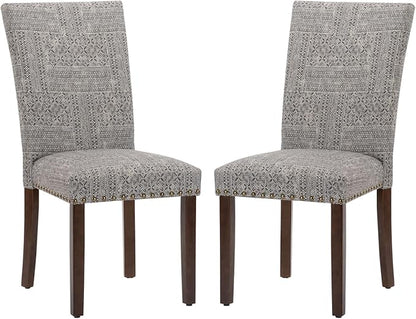 COLAMY Upholstered Parsons Dining Chairs Set of 2, Fabric Dining Room Kitchen Side Chair with Nailhead Trim and Wood Legs - Boho