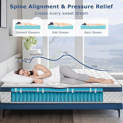 King Size Mattress, 14 Inch Medium Firm Hybrid King Bed Mattresses, Memory Foam Mattress in a Box for Pressure Relief, Individual Pocket Spring-Motion Isolation with Edge Support, CertiPUR-US