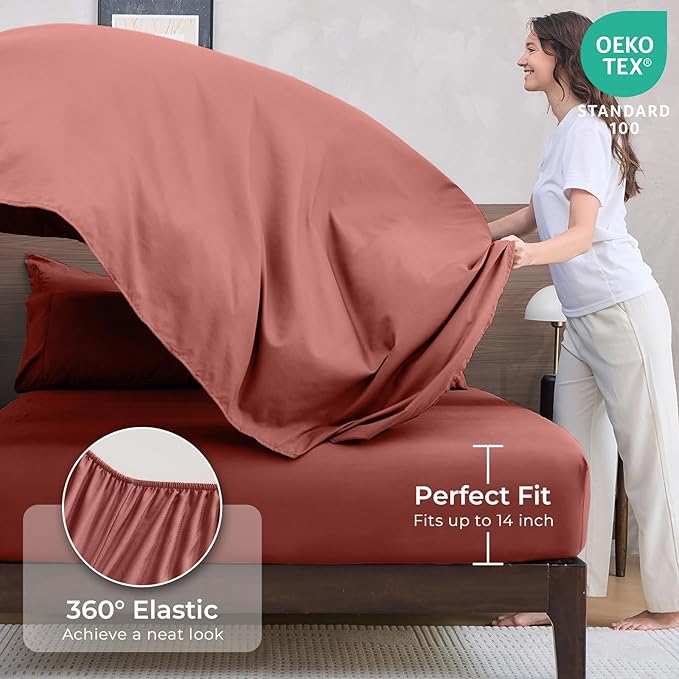 HEVUMYI Terracotta Full Comforter Set - 7-Piece All Season Bed in a Bag Full, Ultra Soft Bedding Set with Comforter, Flat Sheet, Fitted Sheet, Pillowcases, Pillow Shams