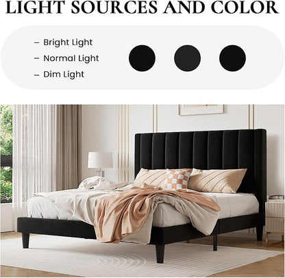 SHA CERLIN Twin Bed Frame/Velvet Upholstered Platform Bed Frame with Headboard/Strong Wood Slats Support/Mattress Foundation/No Box Spring Needed - Black