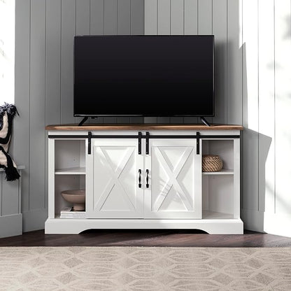 Walker Edison Everette Modern Farmhouse Double Sliding X Barn Door Stand for TVs up to 58 Inches, 52 Inch, Reclaimed Barnwood and Solid White