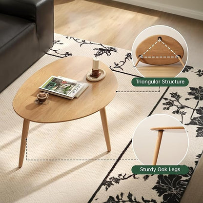 Small Oval Nesting Table, Mid Century Coffee Table for Living Room,Solid Oak Wood End Tables,Triangle Tabletop with 3 Legs,Minimalist Display Living Tables (Original Wood Color, 3 Pieces)