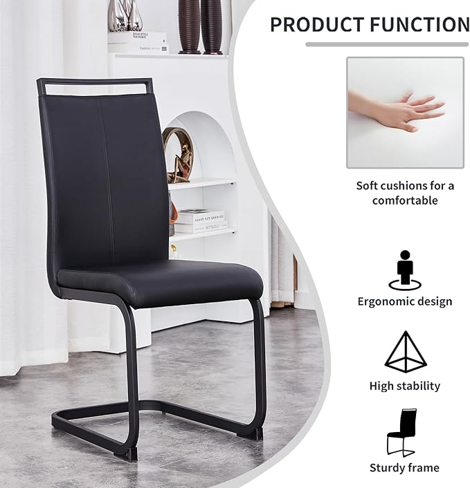 Modern Dining Chairs Set of 6,High Back Kitchen Chairs,Side Room Chair with Black Powder Coating Metal Legs,Easy to Clean Upholstered Dining Chairs,Ideal for Living Room(Black Chairs)