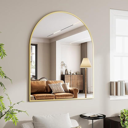 BEAUTYPEAK 36"x48" Arch Bathroom Mirror, Wall Mounted Vanity Metal Frame Mirror for Bedroom, Entryway, Living Room, Gold