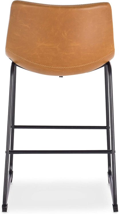 POLY & BARK Bar Stools Set of 3 – 34" Counter Height Chairs with Back, Tan PU Leather Seats with Metal Legs, Modern Industrial Style for Kitchen Island