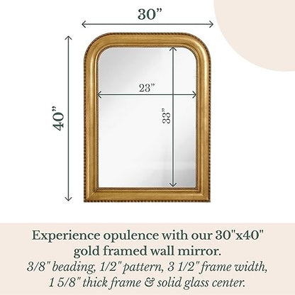Hamilton Hills 40" x 30" Classic Gold Mirror - Rich Framed Top Round Corner- Thick Arched Top Rich Wall Mirror - Vanity for Bathroom Decor, Bedroom, Living Room - Hangs Horizontal or Vertical