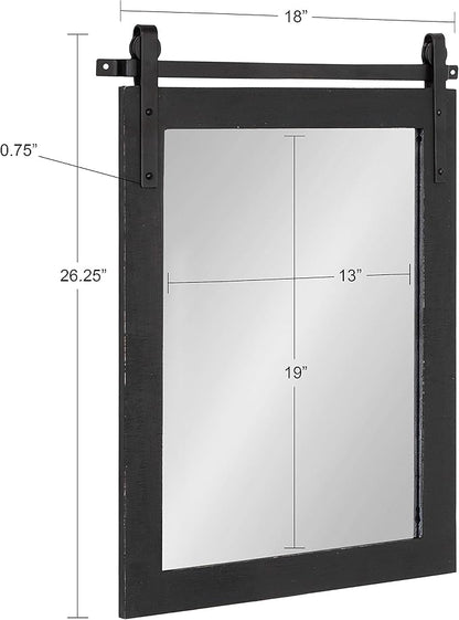 Kate and Laurel Cates Farmhouse Wood Framed Wall Mirror, 18 x 26, Black, Barn Door-Inspired Rustic Mirrors for Wall