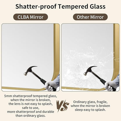 Gold Bathroom Mirror, 24x36 Inch Aluminum Frame Rectangle Mirror, Anti-Rust, Tempered Glass, Wall Mirror for Over Sink, Vanity, Bedroom, Entryway, Horizontal/Vertical