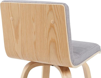 Vienna Modern Swivel Bar Height Stool with Grey Upholstered Seat and Patterned Oak Wood Frame Set of 2