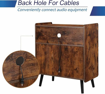 3-Tier Vintage Record Player Stand, Mid-Century Vinyl Record Storage Cabinet Table Holds up to 100 Albums, Large Wood Turntable Stand for Living Room, Office, Rustic Brown