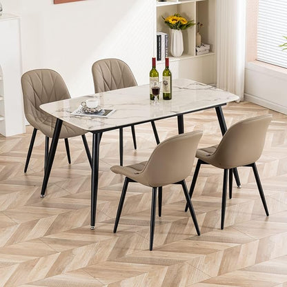 Rowill Dining Chairs Set of 2 - Modern Kitchen Chairs with Soft Backrest, Sturdy Metal Legs & Non-Slip Pads, Suitable for Home Kitchen, Faux Leather Upholstered Seats for Dining Room, Khaki