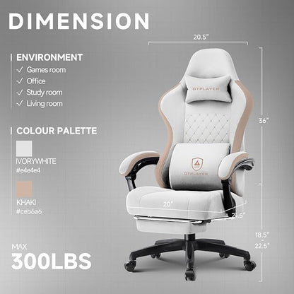 GTPLAYER Office Chair, Gaming Computer Desk Fabric Chair with Footrest, High Back Ergonomic Office Chair with Pocket Spring Lumbar Support and Linkage Armrests Adjustable Height Swivel for Home Task