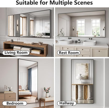 Bathroom Mirror 36x71 Black Bathroom Wall-Mounted Mirrors, Modern Vanity Mirror for Bedroom, Living Room, Aluminum Alloy Frame Allow to Hang Horizontally or Vertically