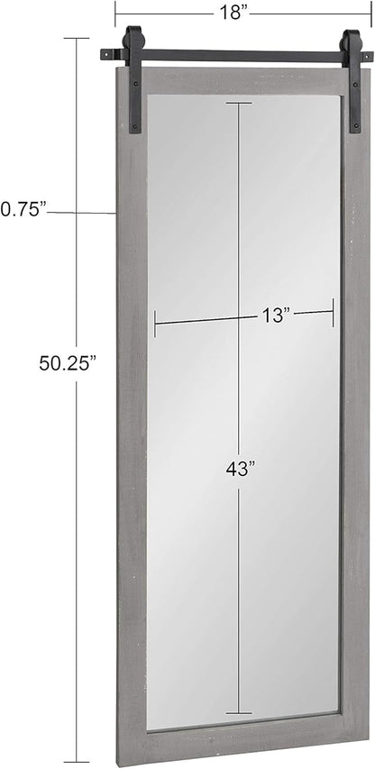 Kate and Laurel Cates Farmhouse Wood Framed Panel Mirror, 18 x 50, Gray, Barn Door-Inspired Rustic Mirrors for Wall