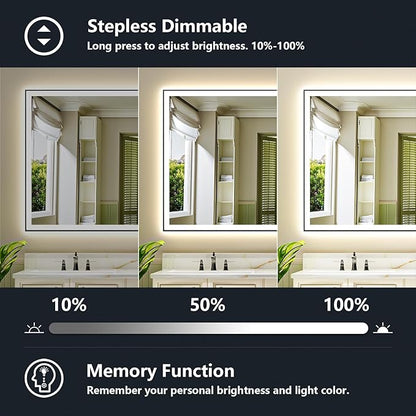 66x40 Inch LED Bathroom Mirror with Lights (Front Lit and Backlit) Black Framed Lighted Vanity Mirror for Bathroom Wall Dimmable Anti-Fog Memory Tempered Glass Horizontal/Vertical