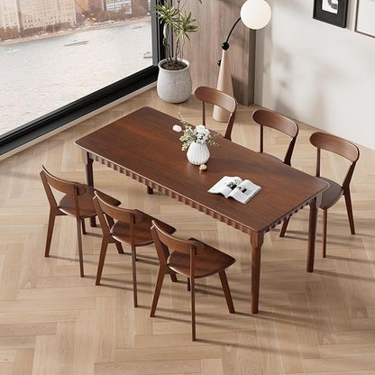 70.8 Inch Solid Wood Dining Table for 6-8, Farmhouse Table with Smooth Surface, Large Rectangular Kitchen Dinner Table for Restaurant, Living Room, Kitchen, Easy Assembly, Walnut