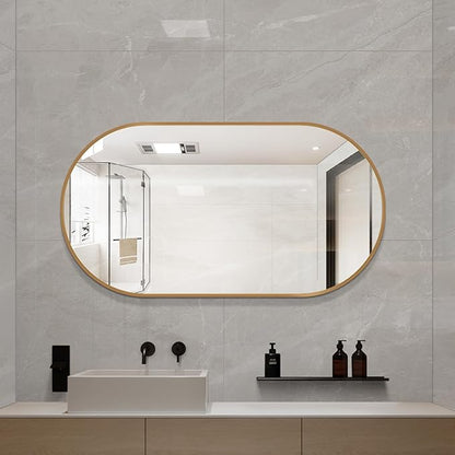 LAIYA 36x24inch Oval Wall Bathroom Mirror with Golden Aluminum Frame,Wall Mounted Oval Vanity Mirrors， Explosion-Proof Glass, Waterproof Design, Easy Installation，Horizontally/Vertically