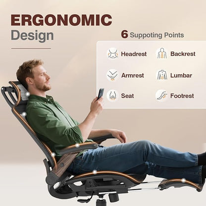 GABRYLLY Ergonomic Office Chair with Footrest, High Back Mesh Computer Chair with Flip-Up Arm, 3D Headrest, 135° Reclining, Rolling Gaming Task Chair with Wide Seat Lumbar Support,400LBS