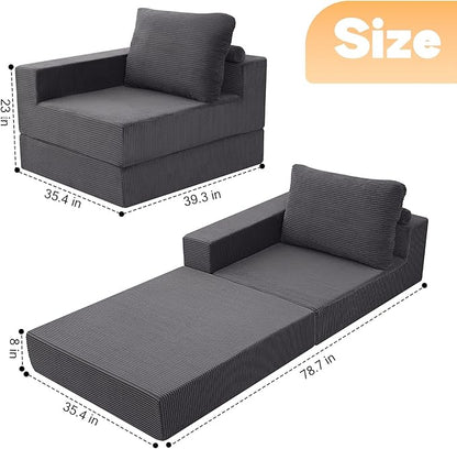 MeMoreCool Convertible Sofa Bed Foldable Boneless Couch, Folding Sleeper Chair Bed with L-Shaped Armrest, Comfy Floor Lounge Couch for Adults, Fold Out Single Sofa Chair Futon for Indoor Bedroom