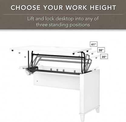 Bush Furniture Somerset 72W 3 Position Sit to Stand L Shaped Desk with Hutch in White