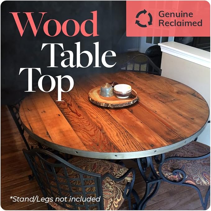 Reclaimed Wood Table Top - Rustic Recycled Wooden Piece Perfect for Signs, Kitchens, Dining and Coffee Table Tops (Reclaimed Wood Table Top with Metal Edge, 30" x 48")