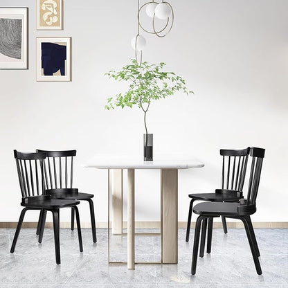 Unovivy Wood Dining Chairs Set of 4, Farmhouse Spindle Back, Widen Seat, Modern Mid-Century Country Style, for Living Room Restaurant, Black