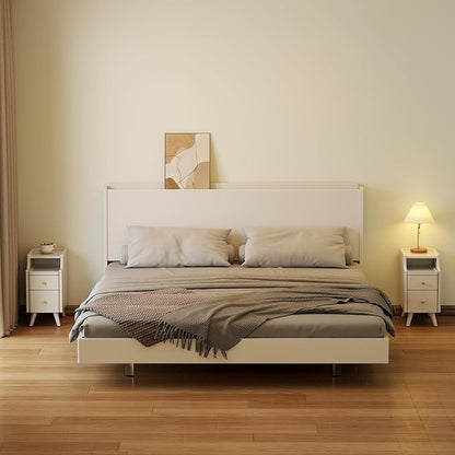 Small Nightstand with Drawers, Solid Wood Bedside Table, Narrow Walnut Nightstand for Bedroom