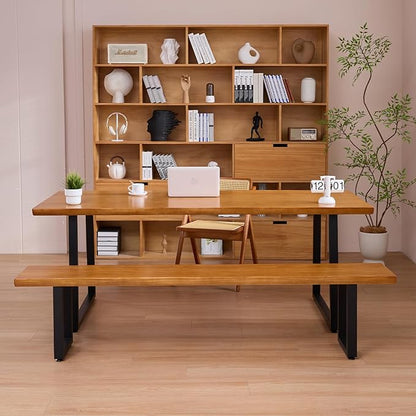 Solid Wood Administrative Computer Desk - Rustic Style Large Office Desk, Modern Minimalist Workstation for Home, Ideal for Learning, Writing, and Professional Use (Dark Yellow, 55.12in)