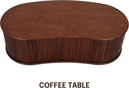 NTC Ripple Coffee Table, Modern Oval Wooden Center Table with Vertical Groove Design, Stylish Living Room Decor, Contemporary Minimalist Style for Home and Office, Effortless Assembly - Dark Walnut