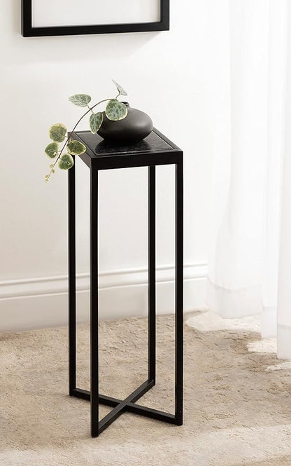 Kate and Laurel Jaspur Modern Square Drink Table, 7 x 7 x 21, Black and Black Marble, Decorative Contemporary Accent Table for Stylish Display and Storage