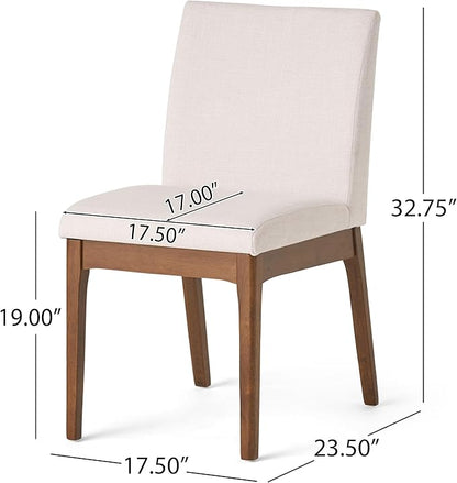 Dining Table Set for 4, Solid Rubberwood Upholstered Chairs, Mid-Century Modern Kitchen Furniture for Home, Dining/Living Room, Walnut+Beige