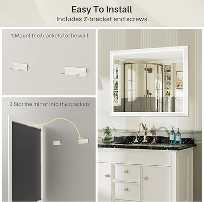 40x38 Inch White Bathroom Mirror for Wall, Thick Metal Framed Rectangle Mirrors for Over Sink, Bedroom, Living Room, Entryway, Anti-Rust, HD Tempered Glass