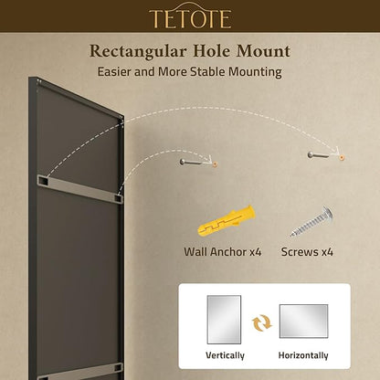 TETOTE Black Bathroom Mirror for Over Sink 48" x 36" Large Matte Black Beveled Metal Framed Rectangular Vanity Mirror for Bathroom, Bedroom, Entryway, Living Room, Tempered Glass, Shatterproof