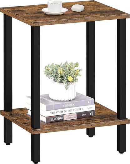 TUTOTAK End Table, Side Table, Nightstand, 2-Tier Storage Shelf, Sofa Side Table for Small Space, Living Room, Bed Room Brown and Black TB01BB034