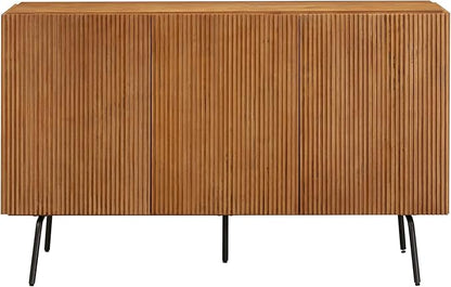 NTC Veil Modern Sideboard with 3 Doors, Buffet Cabinet with Vertical Groove Design and Metal Legs, Storage Cabinet for Living Room, and Hallway, Effortless Assembly, Teak Look