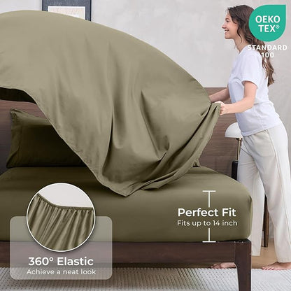 HEVUMYI Olive Green King Comforter Set - 7-Piece All Season Bed in a Bag King, Ultra Soft Bedding Set with Comforter, Flat Sheet, Fitted Sheet, Pillowcases, Pillow Shams, Olive Green