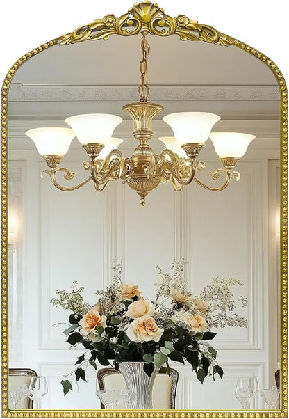 G-LEAF Vintage Baroque Mirror 24"X36", Arched Mantel Victorian Antique Farmhouse Mirror with Black Brush Gold Ornate Metal Frame for Fireplace Entryway Living Room Hallway Bathroom