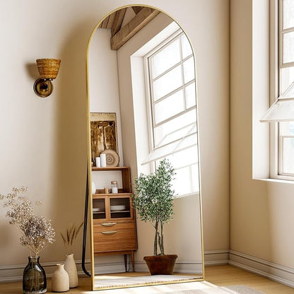 24x68 Arched Full Length Mirror Floor Mirrors with Aluminum Alloy Frame Free-Standing Wall Mounted Floor Mirrors or Large Dressing Mirror, Gold Mirror Full Length