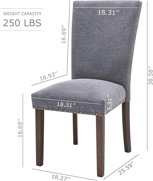 COLAMY Upholstered Parsons Dining Chairs Set of 4, Fabric Dining Room Kitchen Side Chair with Nailhead Trim and Wood Legs - Dark Grey