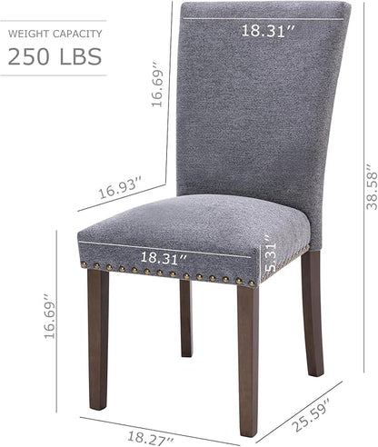 COLAMY Upholstered Parsons Dining Chairs Set of 6, Fabric Dining Room Kitchen Side Chair with Nailhead Trim and Wood Legs - Dark Grey