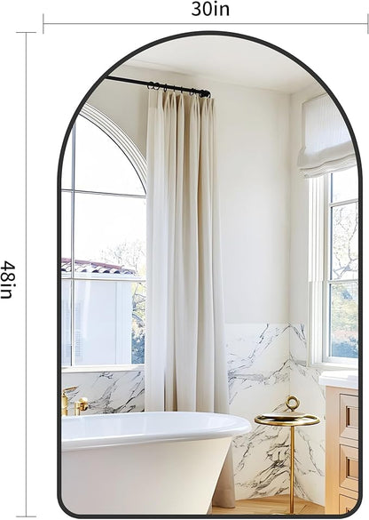 Arched Bathroom Mirror, 30"x48" Black Arched Mirror for Bathroom, Wall Mounted Mirror, Black Vanity Wall Mirror w/Metal Frame for Bedroom, Entryway, Living Room, Vertically Hanging