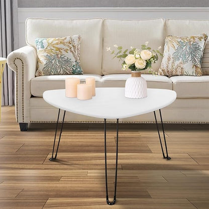 Coffee Table for Small Spaces White Folding Wooden Triangle Center Sofa Tables Simple Design Droplet Coffee Table with Steel Legs Modern Accent Furniture for Living Room Home Office