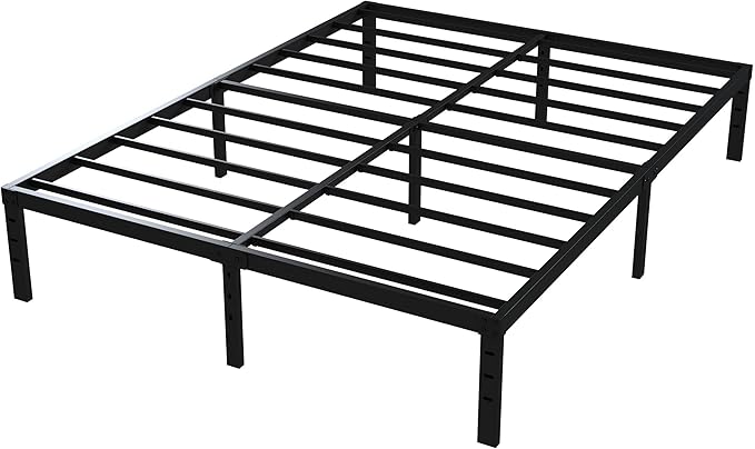 King Bed Frame No Box Spring Needed, 14 Inch Heavy Duty King Platform Bed Frame, 1200lbs Steel Slats Support, Easy Assembly, Black