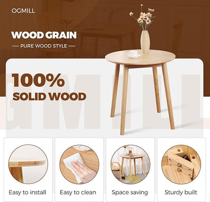 28.3" Small Round Dining Table for 2,Wooden Space-Saving Kitchen Dinner Table Rustic Wood Dining Table Mid Century Modern Kitchen Table